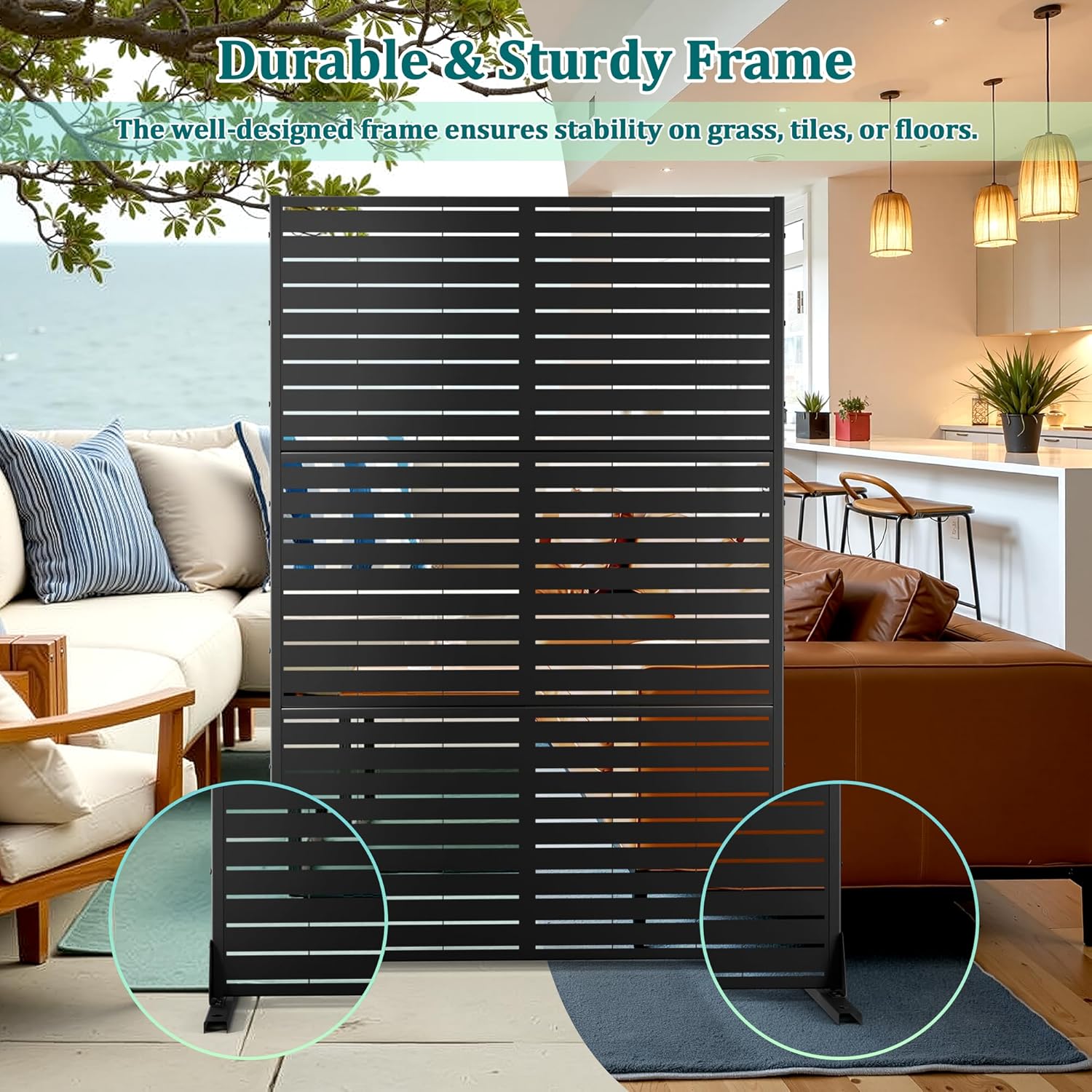 Metal Privacy Screen Outdoor Privacy Screen, Freestanding Fence Panel for Outside, 72''H×47''W, Decorative Screen Panel for Backyard/Patio/Deck