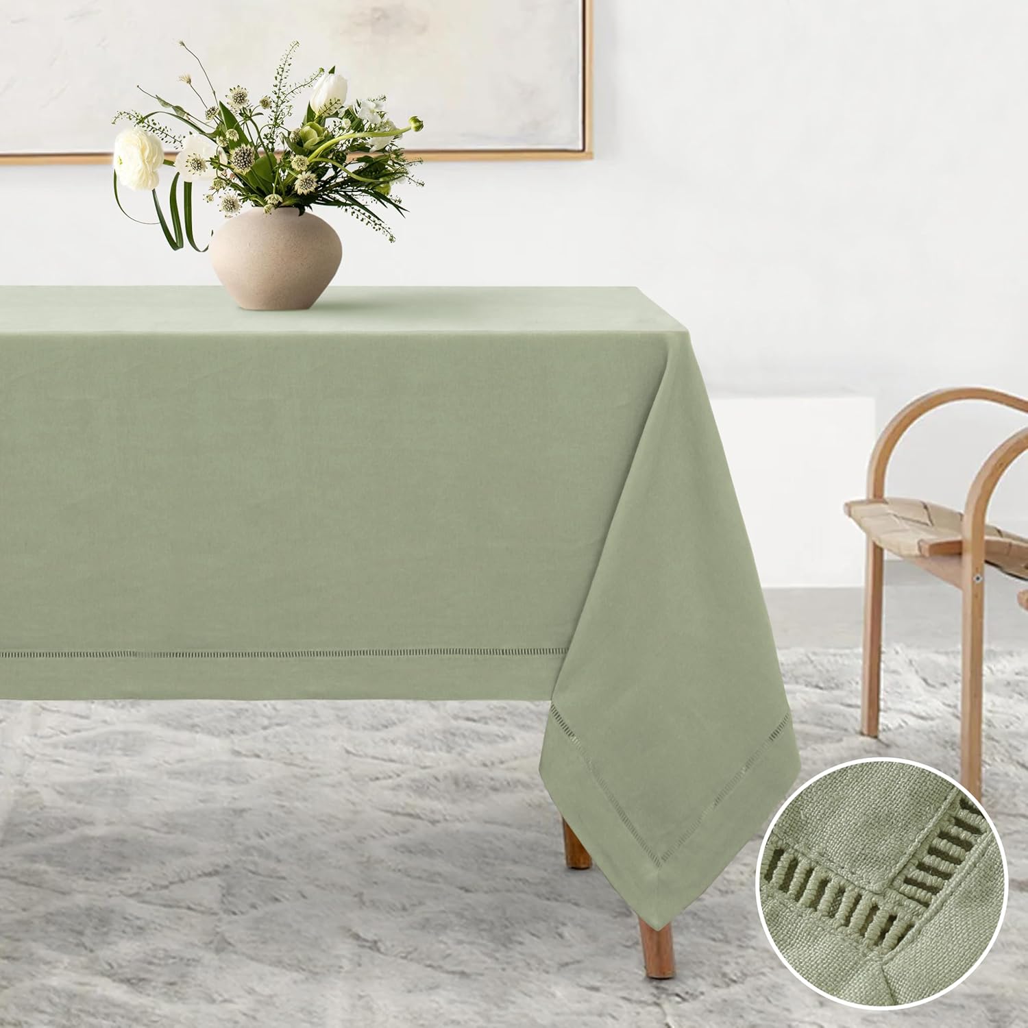 Linen World Linen Tablecloth,100% French Linen Round Tablecloth 60" Inch,Washable Natural Tablecloth for Dining,Outdoor,Weddings and Restaurants,Decorative Thanksgiving Christmas