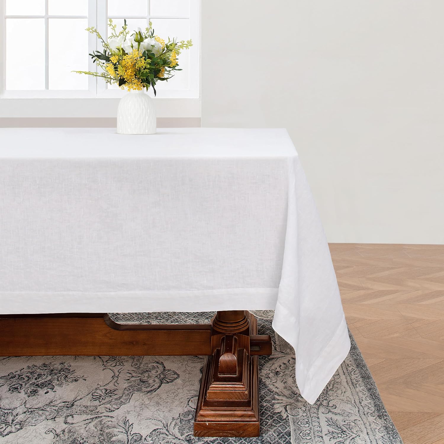 Linen World Linen Tablecloth,100% French Linen Round Tablecloth 60" Inch,Washable Natural Tablecloth for Dining,Outdoor,Weddings and Restaurants,Decorative Thanksgiving Christmas