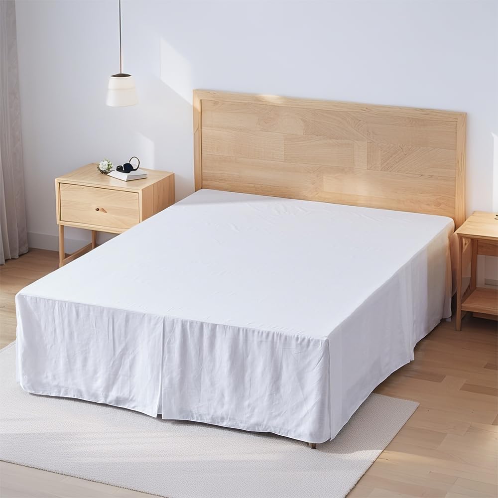 FALUCA 14-Inch 100% Linen Bed Skirt with Classic Tailored Drop Natural French Flax Dust Ruffle Cozy Soft Breathable Farmhouse Bedding (14" Queen, Linen)