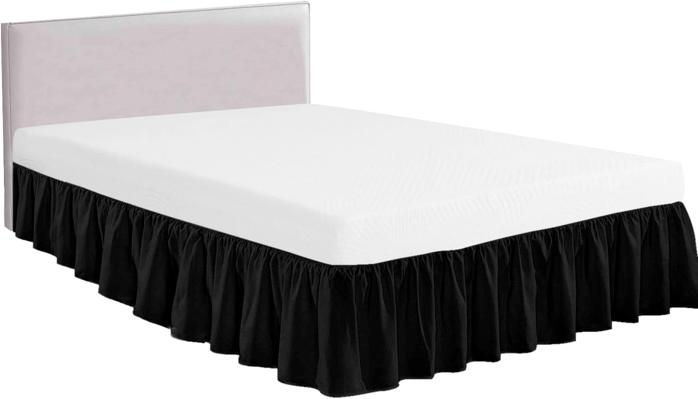 Queen Size Ruffled Bed Skirt with Split Corners -Gathered Style Easy Fit up to 15 Inch Drop, with Platform Three Coverage Ruffle Bed Skirts with Brushed Microfiber Fabric - (Queen, Navy Blue)