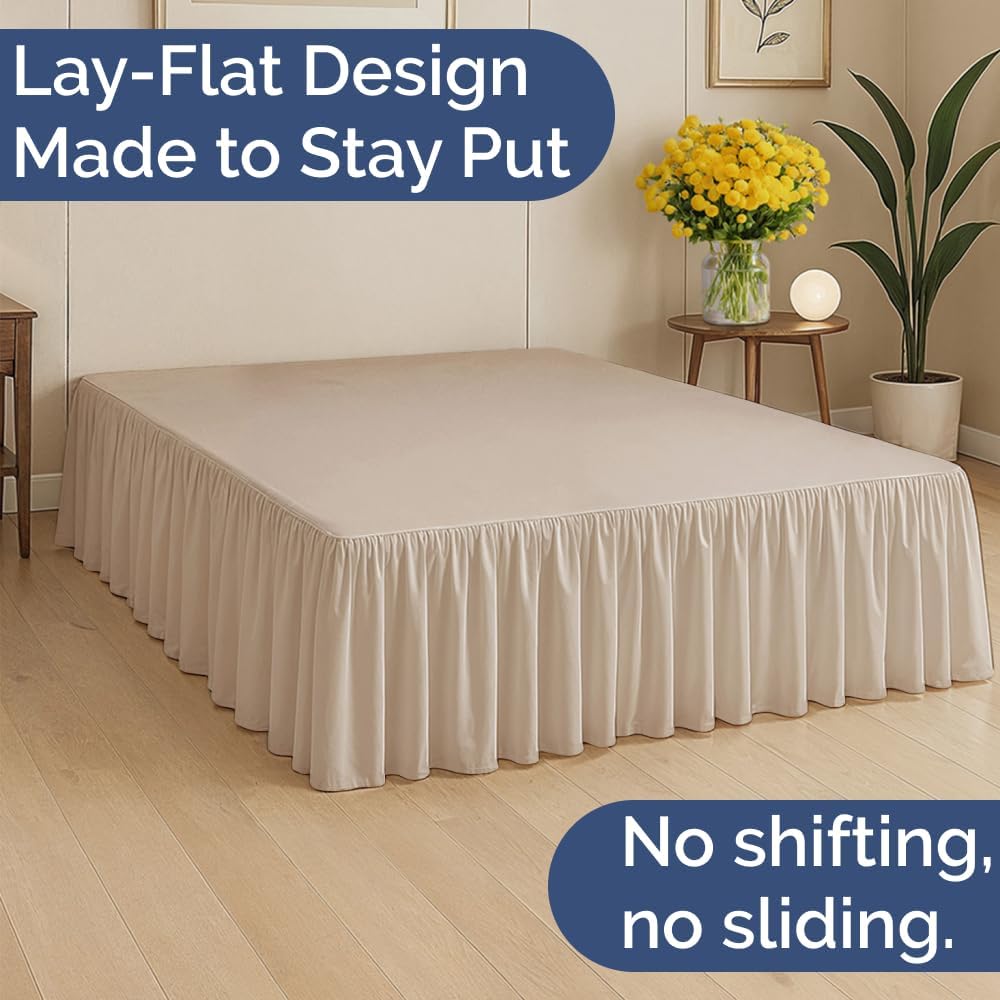 Bedskirt King Size Ruffle - 15 inch Drop Dust Ruffle Bed Skirt with Platform - Ultra-Soft, Easy Fit, Premium Hotel Quality - Wrinkle, Fade & Shrink Resistant - for Women, Men, Kids and Teens - Cream