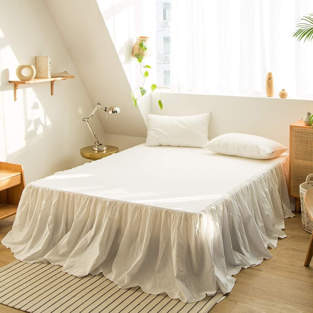 Simple&Opulence Belgian Linen Bed Skirt with Classic 14 inch Tailored Drop Dust Ruffle, Easy Fit Breathable Premium Natural Flax- Basic Linen, Queen