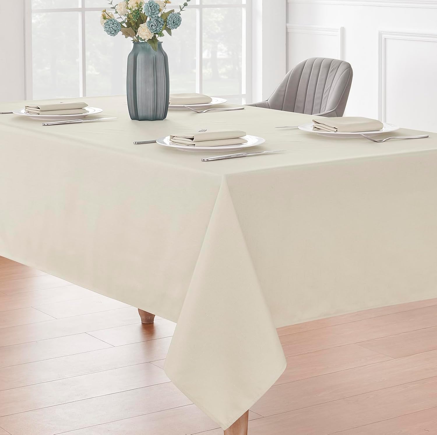 2 Pack Rectangle Tablecloth, 60x120 inch, Water Resistant Wrinkle Free Linen Textured Table Cloth Washable, Decorative Fabric Table Cover for Dining, Party and Camping, Beige