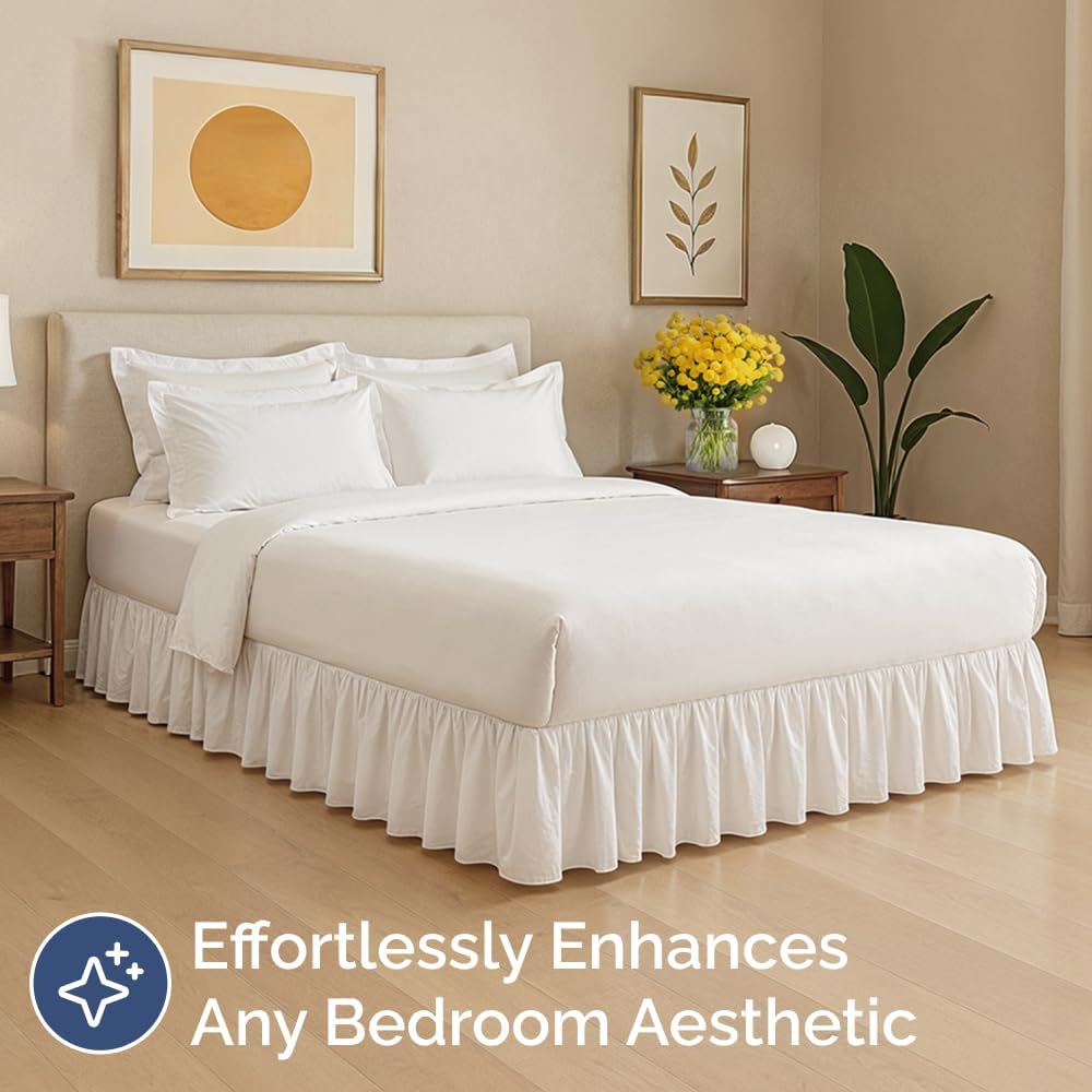 Bedskirt King Size Ruffle - 15 inch Drop Dust Ruffle Bed Skirt with Platform - Ultra-Soft, Easy Fit, Premium Hotel Quality - Wrinkle, Fade & Shrink Resistant - for Women, Men, Kids and Teens - White