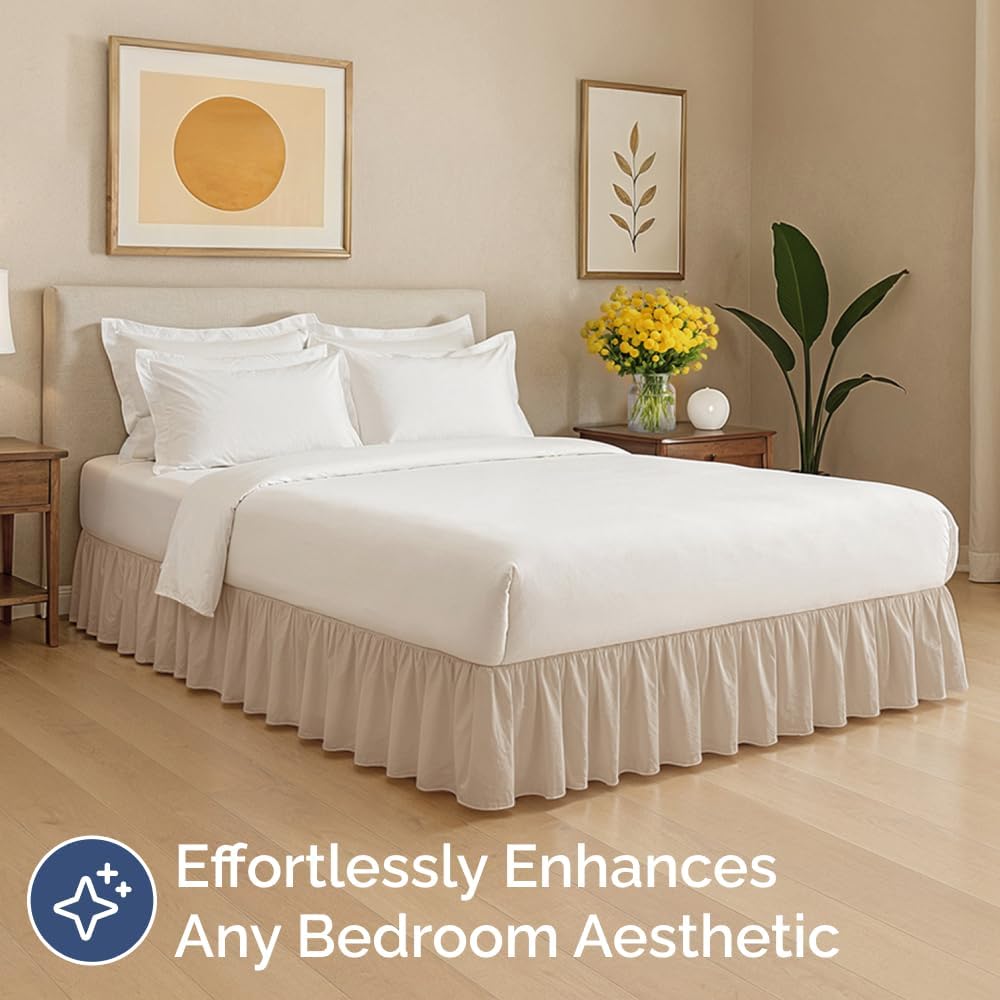 Bedskirt King Size Ruffle - 15 inch Drop Dust Ruffle Bed Skirt with Platform - Ultra-Soft, Easy Fit, Premium Hotel Quality - Wrinkle, Fade & Shrink Resistant - for Women, Men, Kids and Teens - Cream