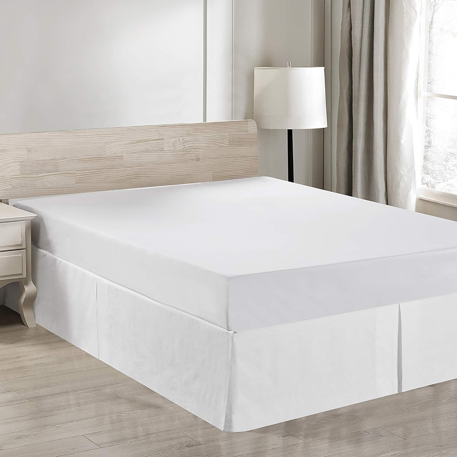 Simple&Opulence Belgian Linen Bed Skirt with Classic 14 inch Tailored Drop Dust Ruffle, Easy Fit Breathable Premium Natural Flax- Basic Linen, Queen