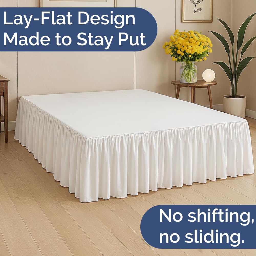 Bedskirt King Size Ruffle - 15 inch Drop Dust Ruffle Bed Skirt with Platform - Ultra-Soft, Easy Fit, Premium Hotel Quality - Wrinkle, Fade & Shrink Resistant - for Women, Men, Kids and Teens - White