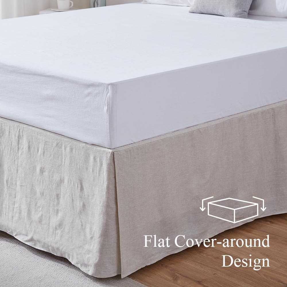 FALUCA 14-Inch 100% Linen Bed Skirt with Classic Tailored Drop Natural French Flax Dust Ruffle Cozy Soft Breathable Farmhouse Bedding (14" Queen, Linen)