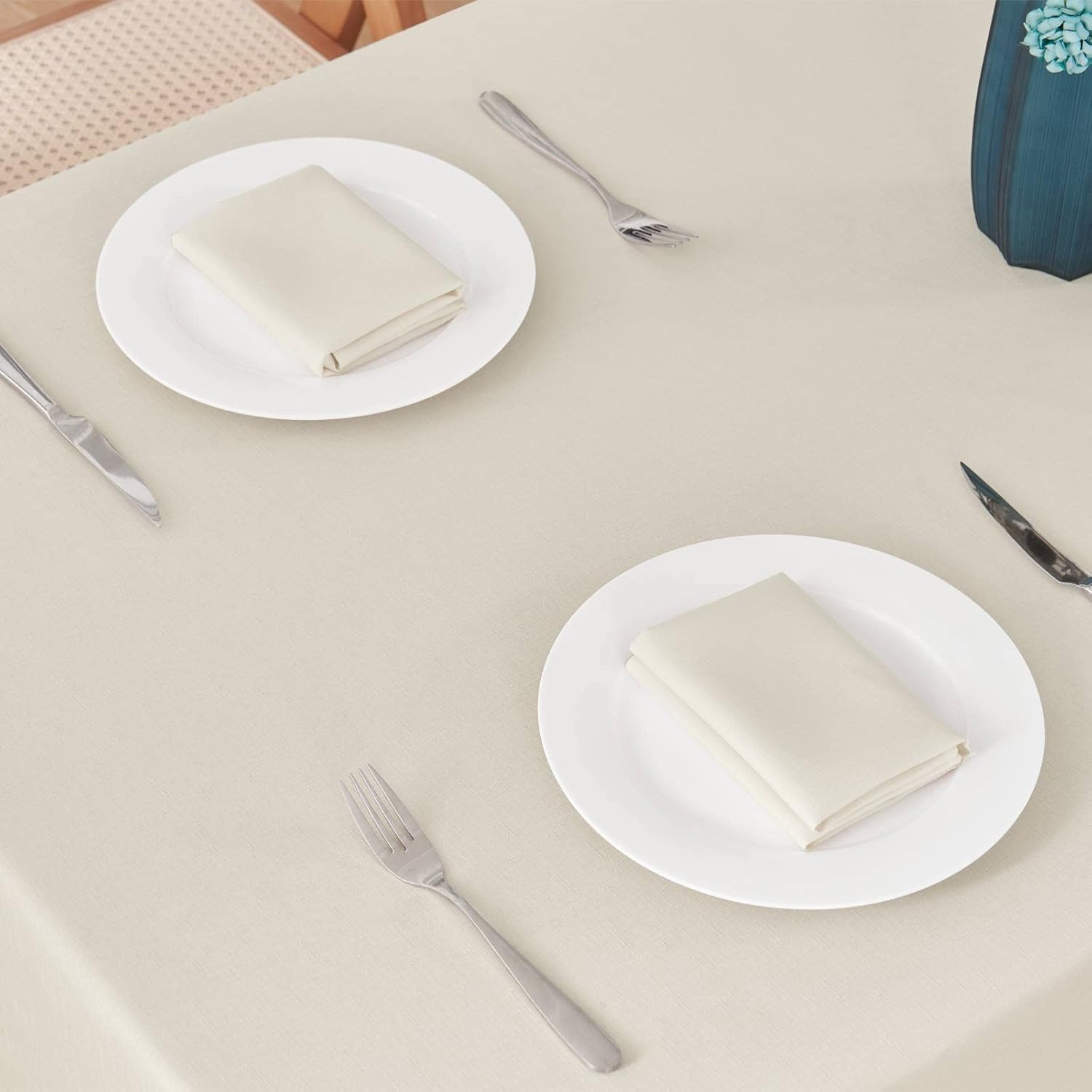 2 Pack Rectangle Tablecloth, 60x120 inch, Water Resistant Wrinkle Free Linen Textured Table Cloth Washable, Decorative Fabric Table Cover for Dining, Party and Camping, Beige