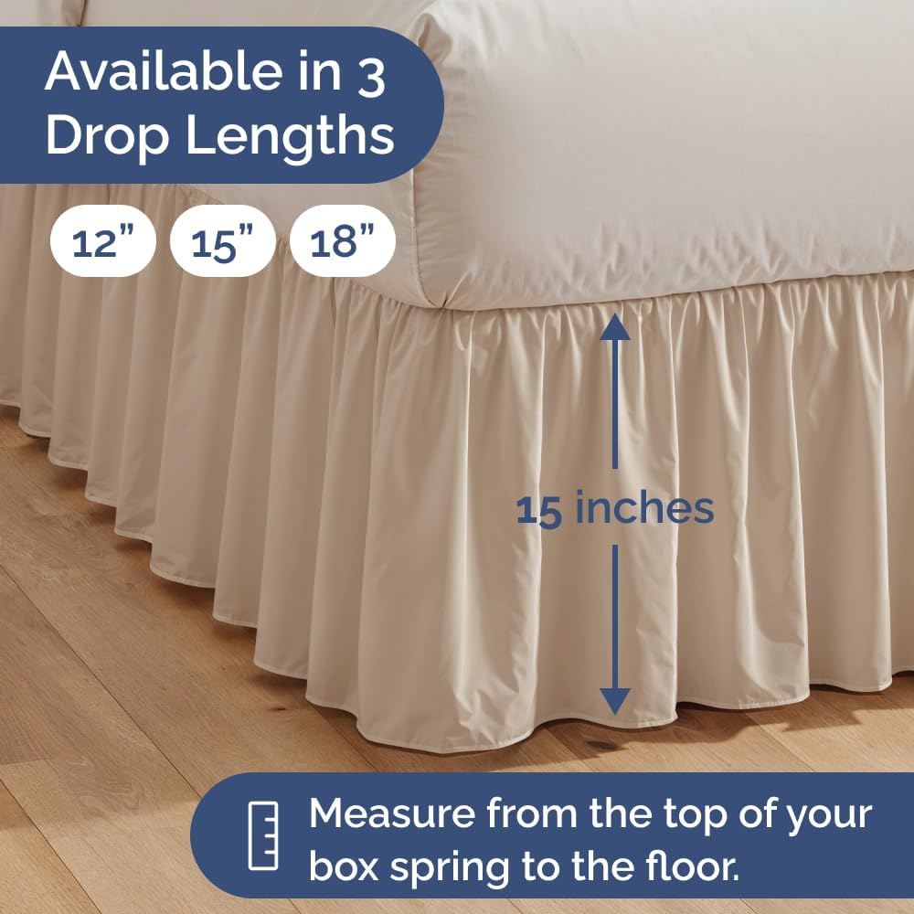 Bedskirt King Size Ruffle - 15 inch Drop Dust Ruffle Bed Skirt with Platform - Ultra-Soft, Easy Fit, Premium Hotel Quality - Wrinkle, Fade & Shrink Resistant - for Women, Men, Kids and Teens - Cream