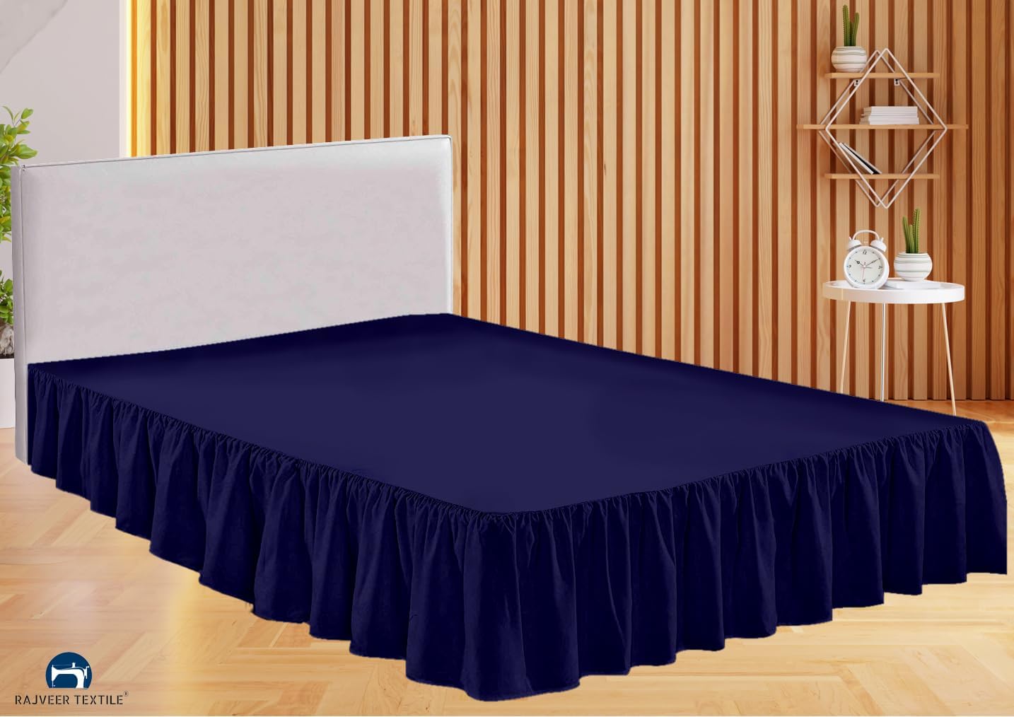 Queen Size Ruffled Bed Skirt with Split Corners -Gathered Style Easy Fit up to 15 Inch Drop, with Platform Three Coverage Ruffle Bed Skirts with Brushed Microfiber Fabric - (Queen, Navy Blue)