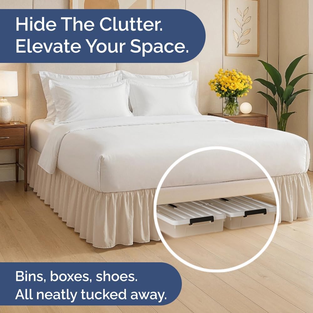 Bedskirt King Size Ruffle - 15 inch Drop Dust Ruffle Bed Skirt with Platform - Ultra-Soft, Easy Fit, Premium Hotel Quality - Wrinkle, Fade & Shrink Resistant - for Women, Men, Kids and Teens - Cream