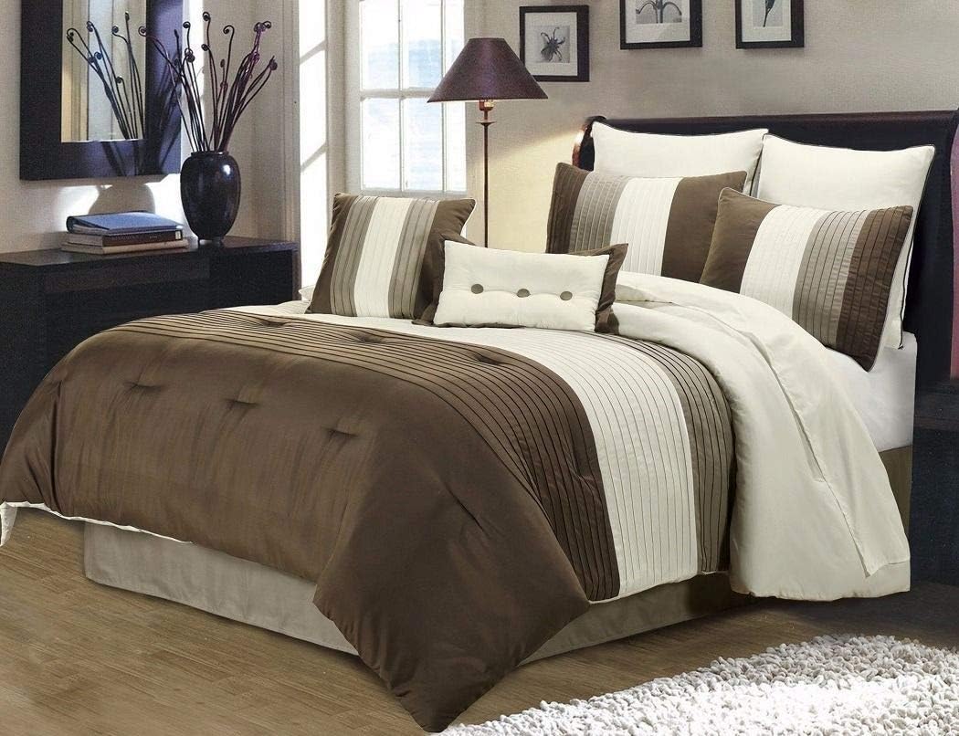 Chezmoi Collection Loft 8-Piece Luxury Striped Comforter Set (Queen, Black/Gray/White)