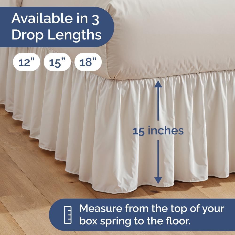 Bedskirt King Size Ruffle - 15 inch Drop Dust Ruffle Bed Skirt with Platform - Ultra-Soft, Easy Fit, Premium Hotel Quality - Wrinkle, Fade & Shrink Resistant - for Women, Men, Kids and Teens - White