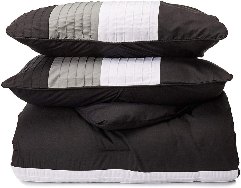 Chezmoi Collection Loft 8-Piece Luxury Striped Comforter Set (Queen, Black/Gray/White)