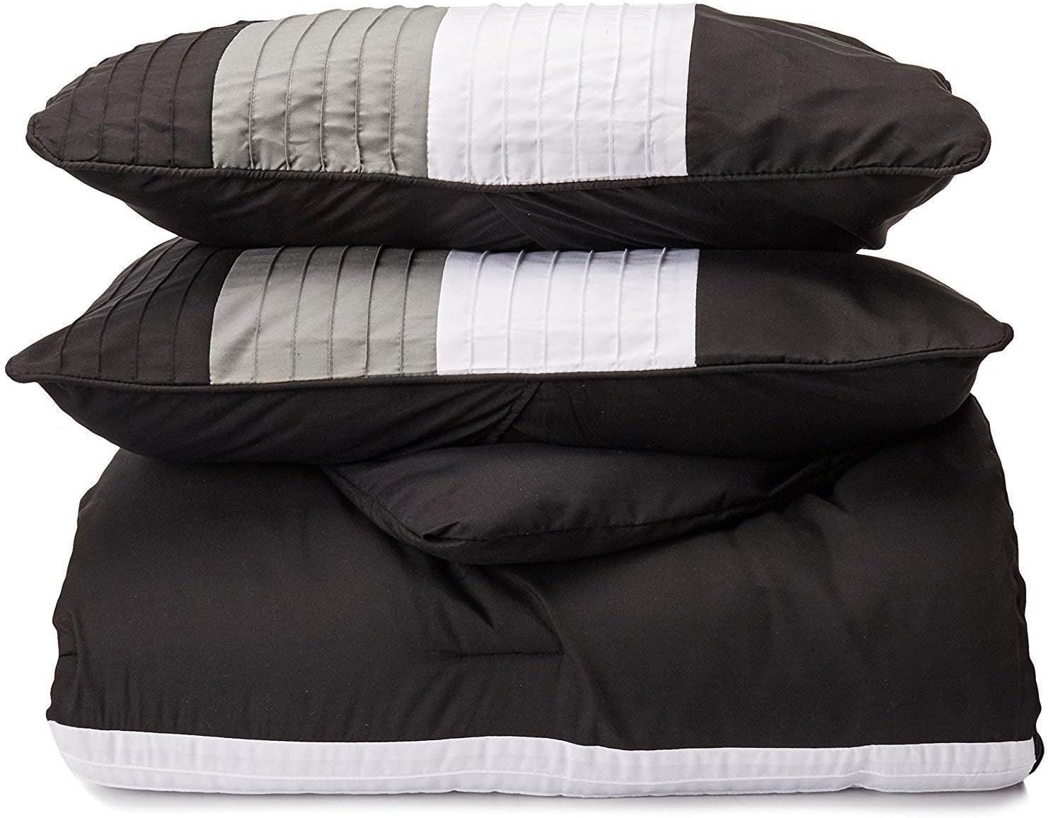 Chezmoi Collection Loft 8-Piece Luxury Striped Comforter Set (Queen, Black/Gray/White)