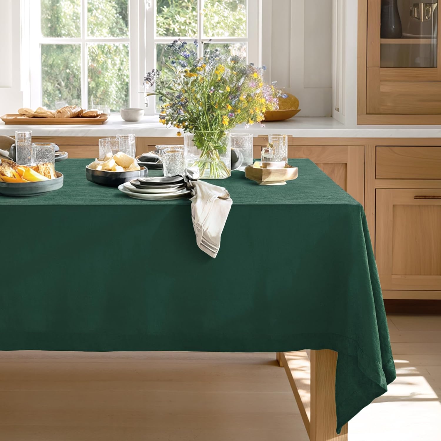 Linen World Linen Tablecloth,100% French Linen Round Tablecloth 60" Inch,Washable Natural Tablecloth for Dining,Outdoor,Weddings and Restaurants,Decorative Thanksgiving Christmas