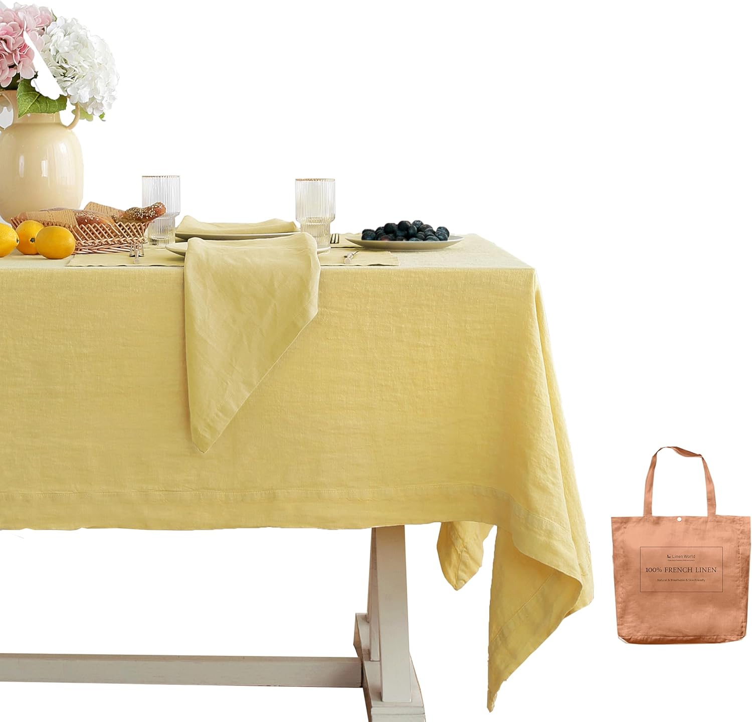 Linen World Linen Tablecloth,100% French Linen Round Tablecloth 60" Inch,Washable Natural Tablecloth for Dining,Outdoor,Weddings and Restaurants,Decorative Thanksgiving Christmas