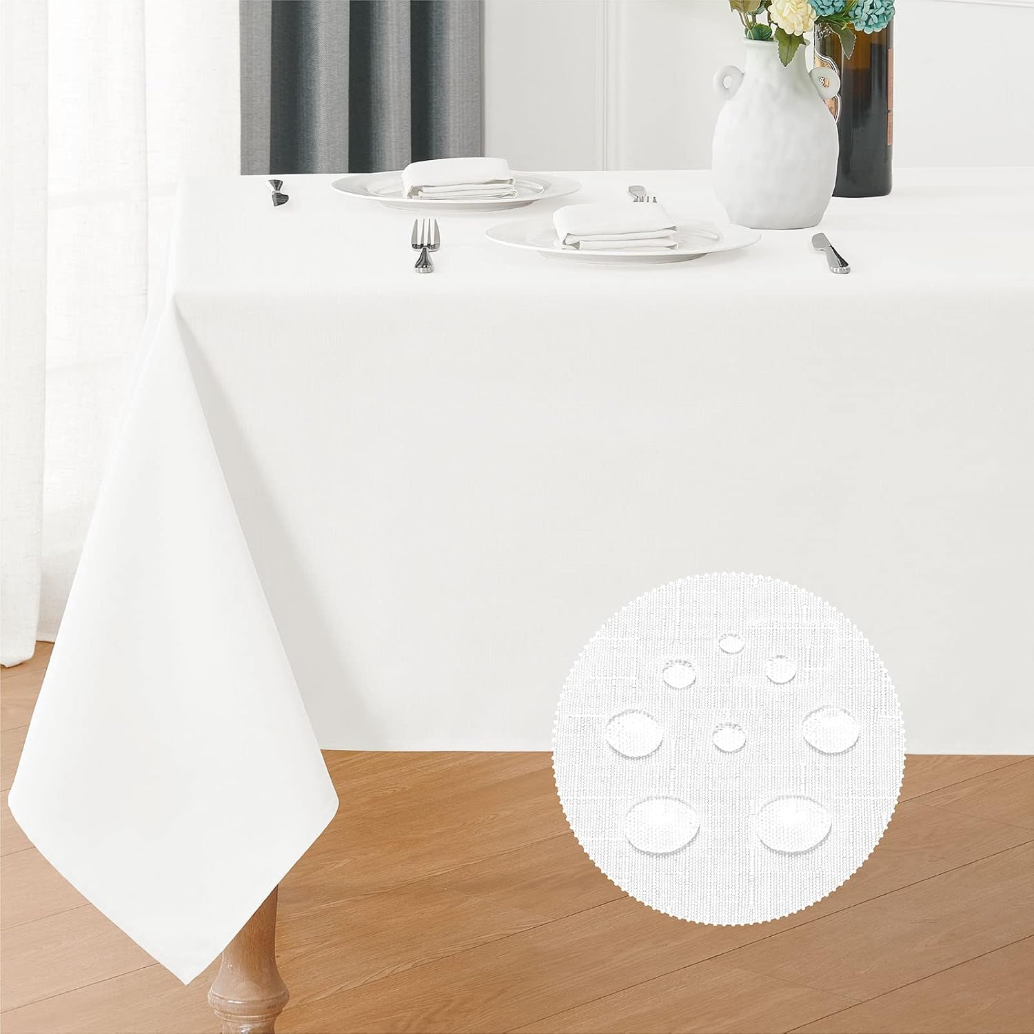 2 Pack Rectangle Tablecloth, 60x120 inch, Water Resistant Wrinkle Free Linen Textured Table Cloth Washable, Decorative Fabric Table Cover for Dining, Party and Camping, Beige