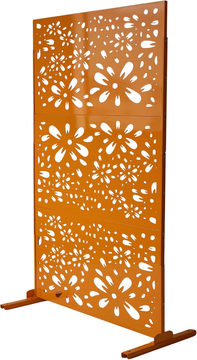 6 ft. X 4 ft. Black Freestanding Metal Privacy Screen Room Divider with Flower Box