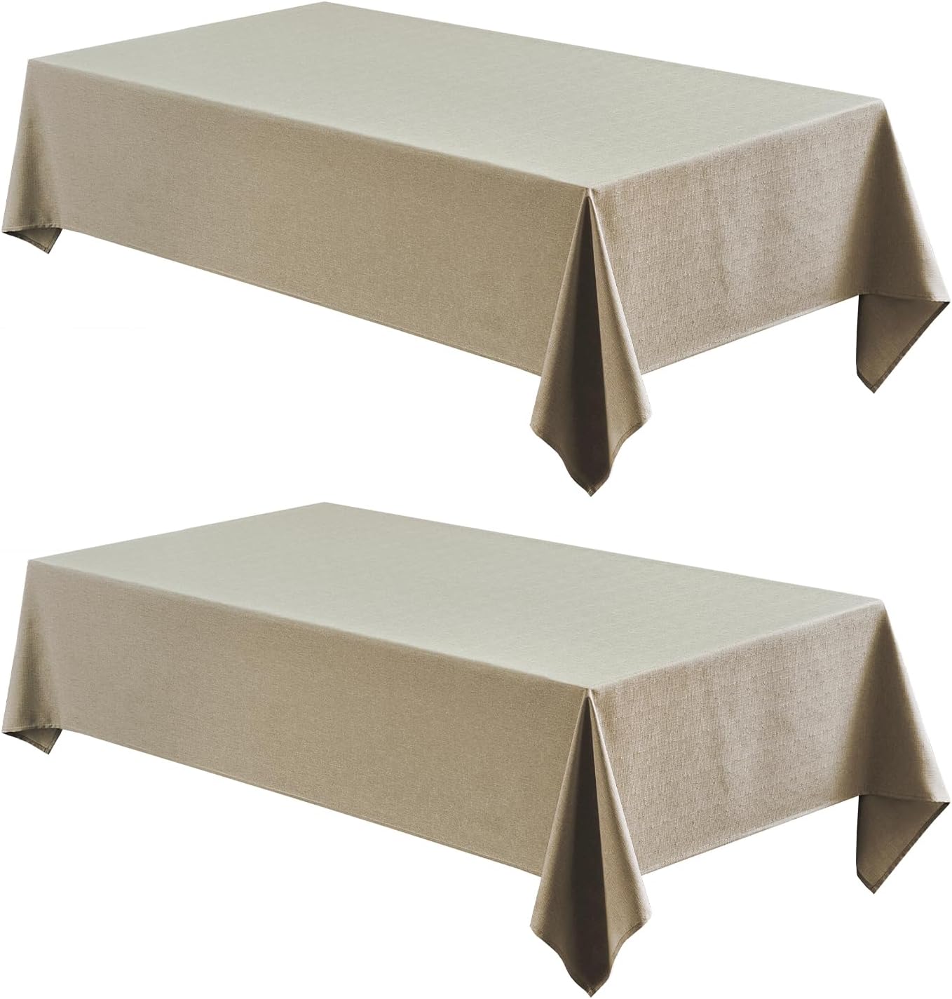 2 Pack Rectangle Tablecloth, 60x120 inch, Water Resistant Wrinkle Free Linen Textured Table Cloth Washable, Decorative Fabric Table Cover for Dining, Party and Camping, Beige
