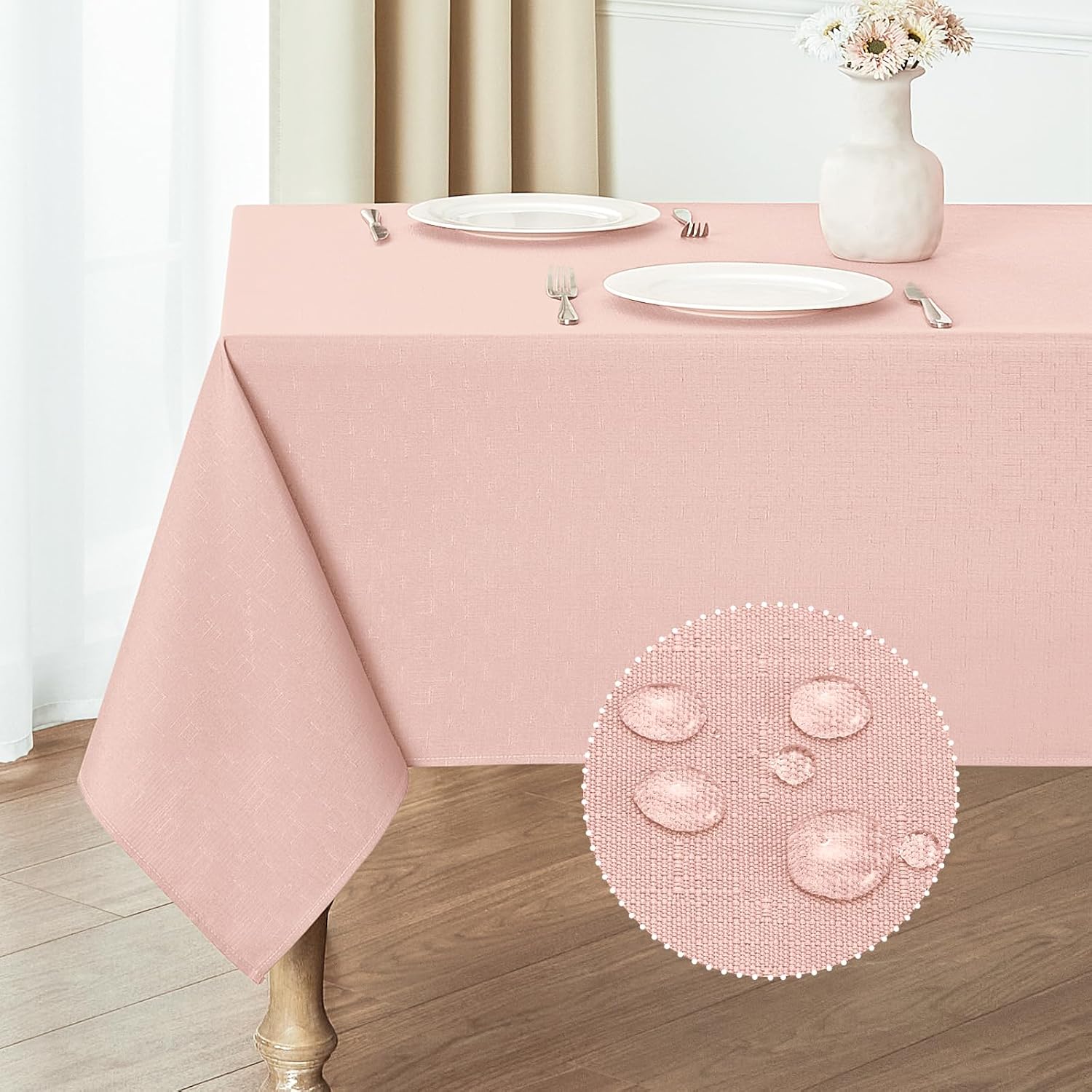 2 Pack Rectangle Tablecloth, 60x120 inch, Water Resistant Wrinkle Free Linen Textured Table Cloth Washable, Decorative Fabric Table Cover for Dining, Party and Camping, Beige