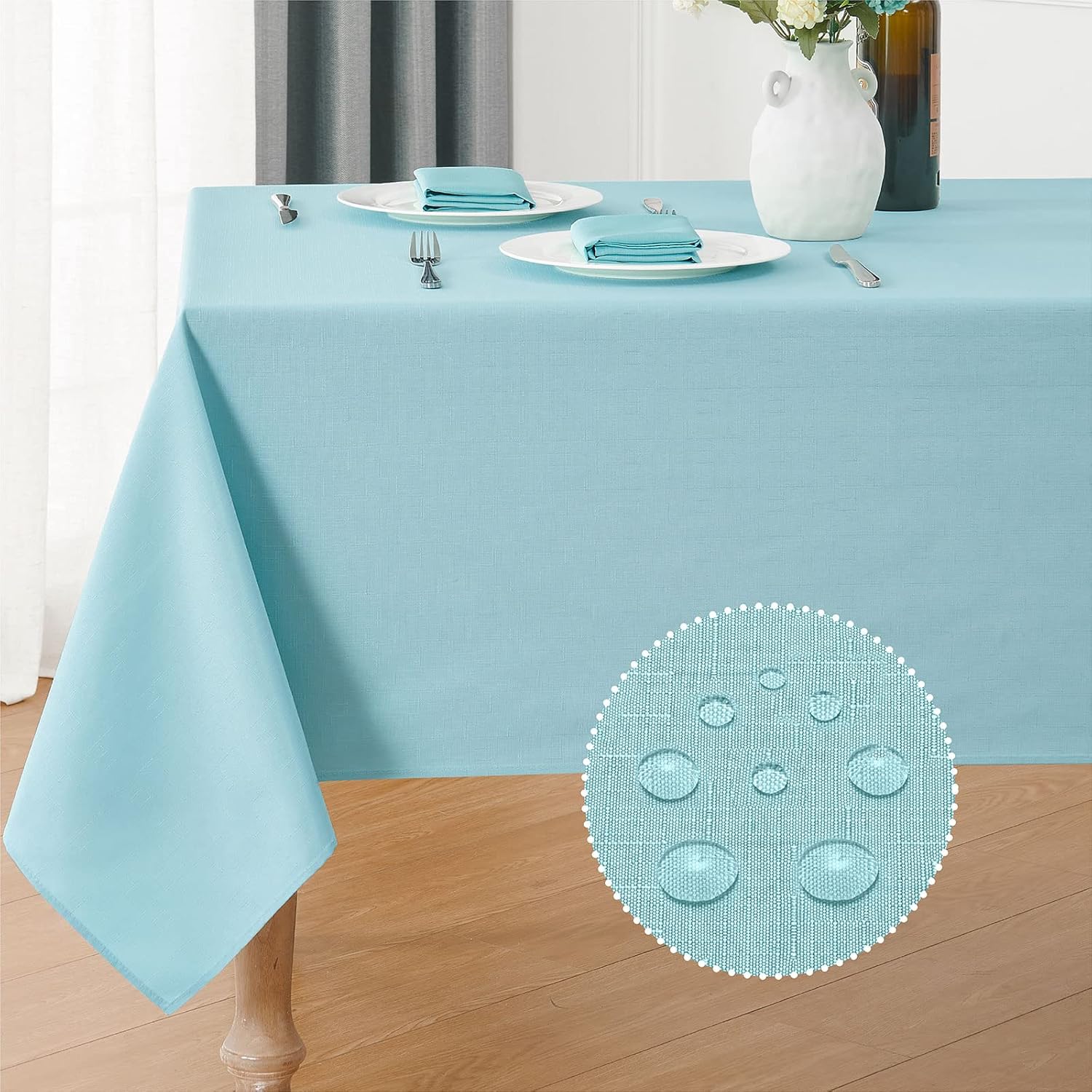 2 Pack Rectangle Tablecloth, 60x120 inch, Water Resistant Wrinkle Free Linen Textured Table Cloth Washable, Decorative Fabric Table Cover for Dining, Party and Camping, Beige