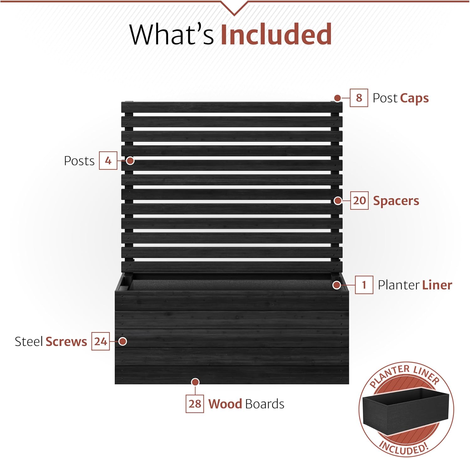 4 ft H x 3.5 ft W x 1.2 ft L Enclo Wood Privacy Screen with Planter Box, Raised Garden Bed with Trellis for Climbing Plants Outdoor, Privacy Planter for Patio, Balcony or Deck, Tacoma Charcoal EC18048