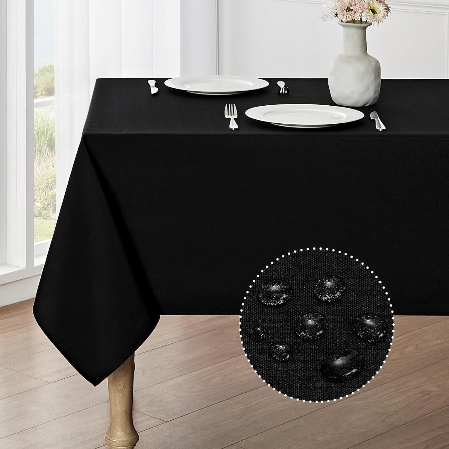 2 Pack Rectangle Tablecloth, 60x120 inch, Water Resistant Wrinkle Free Linen Textured Table Cloth Washable, Decorative Fabric Table Cover for Dining, Party and Camping, Beige