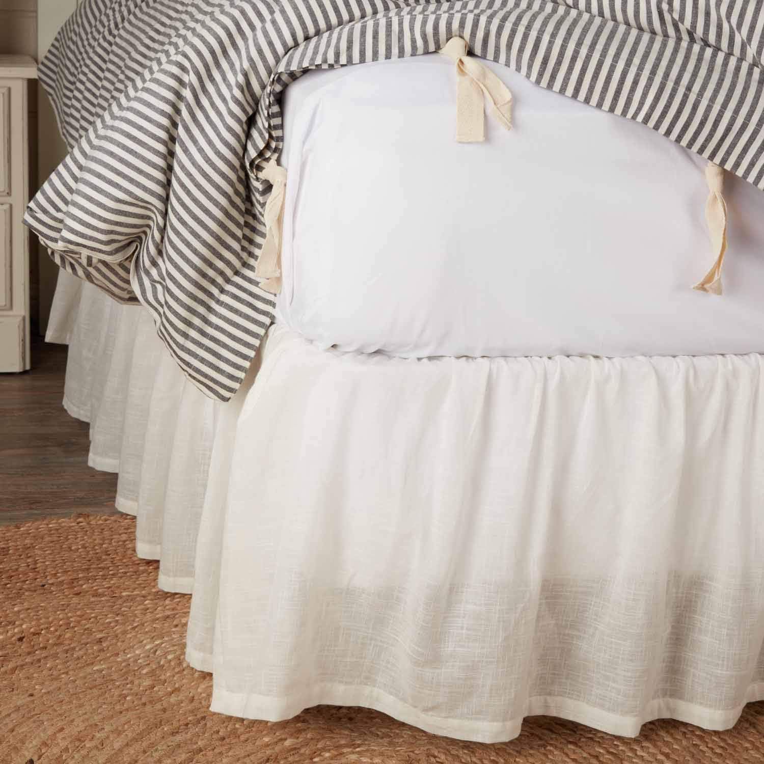 Antique Muslin Queen Bed Skirt w/a 16" Drop, Soft White Linen-Look Textured Fabric, Gathered Vintage Farmhouse, Country Cottage Dust Ruffle