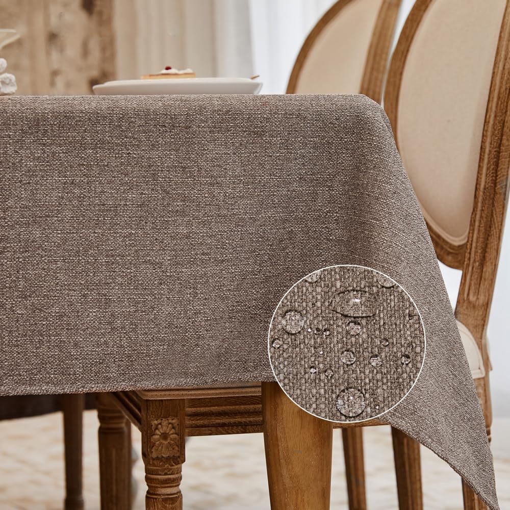 BALCONY & FALCON Rectangle Tablecloth Washable Wrinkle Resistant and Water Proof Table Cloth Decorative Linen Fabric Tablecloths for Dining Parties Kitchen Wedding and Outdoor Use(Brown, 57x118)