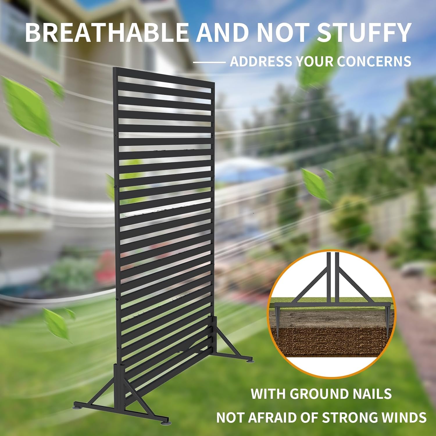 47"x70" Metal Privacy Screen for Outdoor & Indoor Use - Freestanding Floor or Ground Insert Design, Garden Privacy Fence for Lawn, Yard, Patio, Deck, Balcony