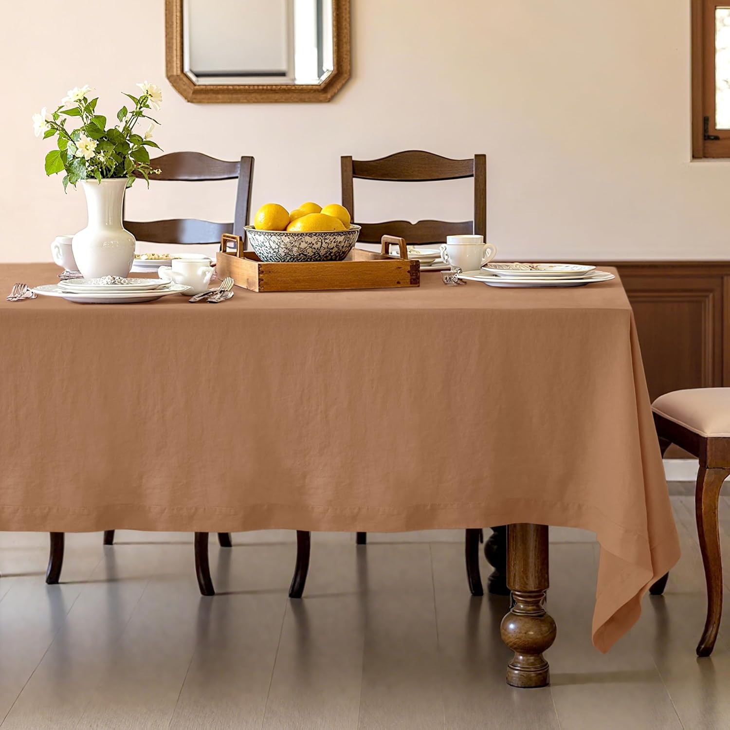 Linen World Linen Tablecloth,100% French Linen Round Tablecloth 60" Inch,Washable Natural Tablecloth for Dining,Outdoor,Weddings and Restaurants,Decorative Thanksgiving Christmas
