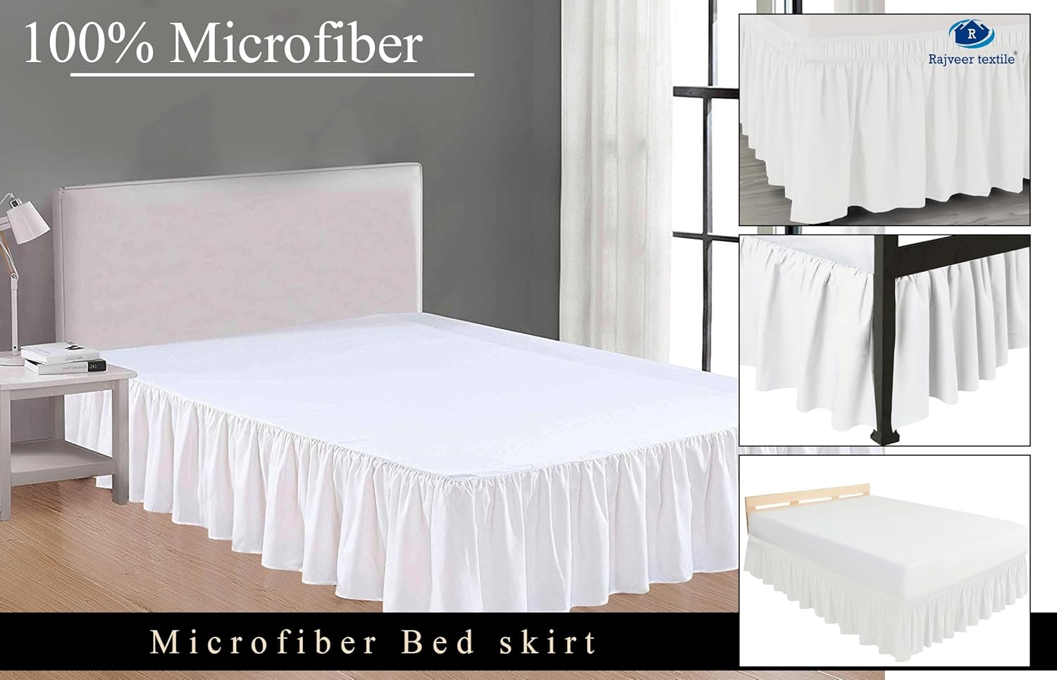 Queen Size Ruffled Bed Skirt with Split Corners -Gathered Style Easy Fit up to 15 Inch Drop, with Platform Three Coverage Ruffle Bed Skirts with Brushed Microfiber Fabric - (Queen, Navy Blue)