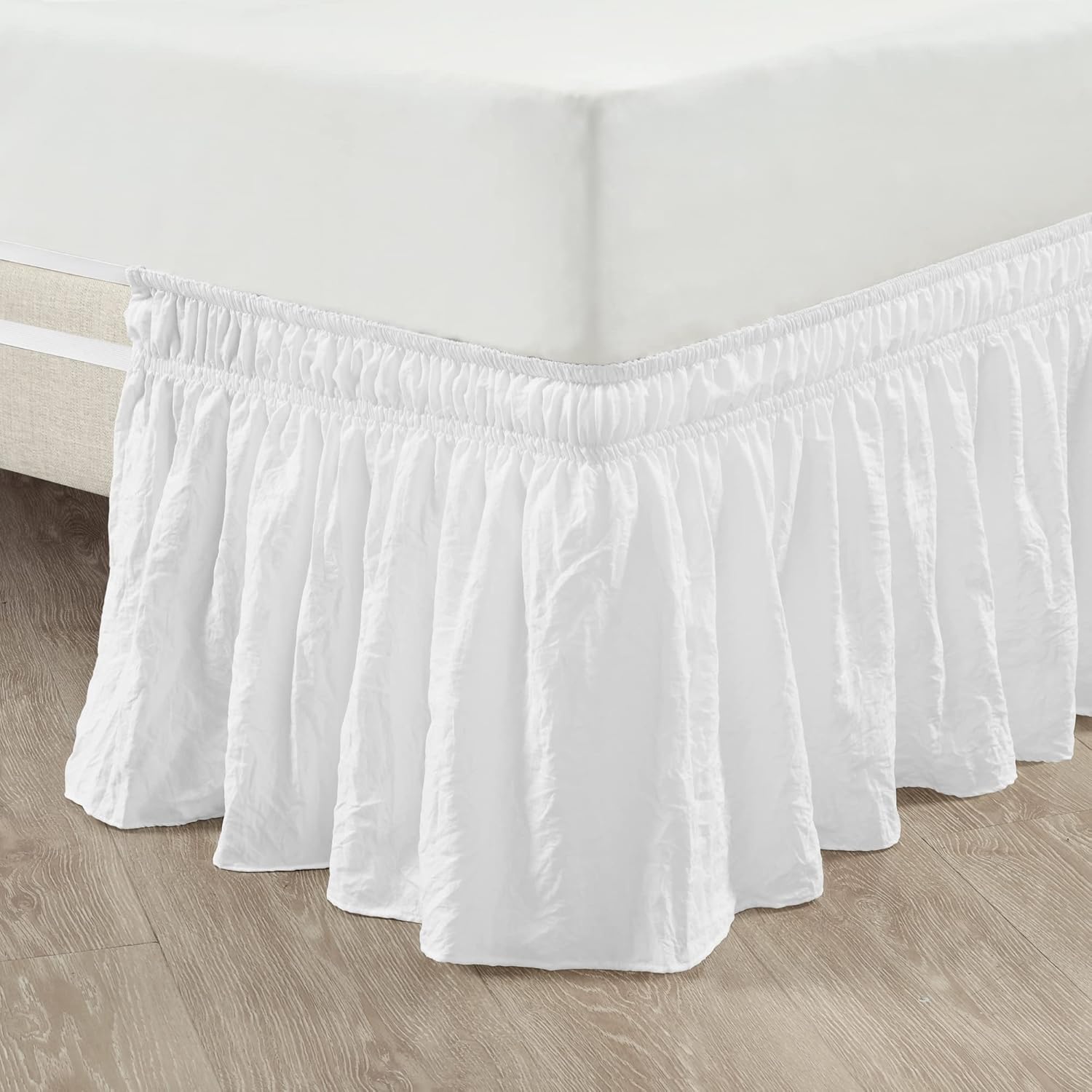 Lush Decor Ruched Ruffle Elastic Easy Wrap Around Bed Skirt Single Queen/King/Cal King Neutral - Queen Bed Skirt - Dust Ruffle - Tan Bedskirts