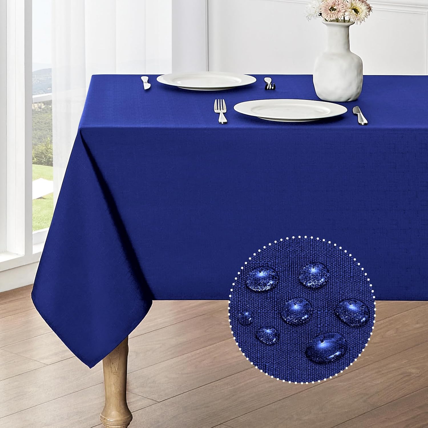 2 Pack Rectangle Tablecloth, 60x120 inch, Water Resistant Wrinkle Free Linen Textured Table Cloth Washable, Decorative Fabric Table Cover for Dining, Party and Camping, Beige
