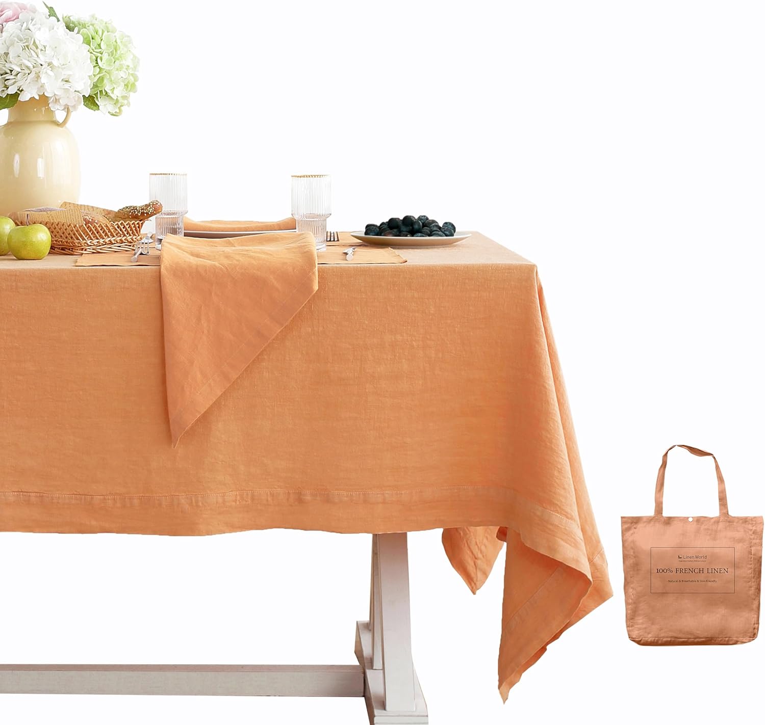 Linen World Linen Tablecloth,100% French Linen Round Tablecloth 60" Inch,Washable Natural Tablecloth for Dining,Outdoor,Weddings and Restaurants,Decorative Thanksgiving Christmas