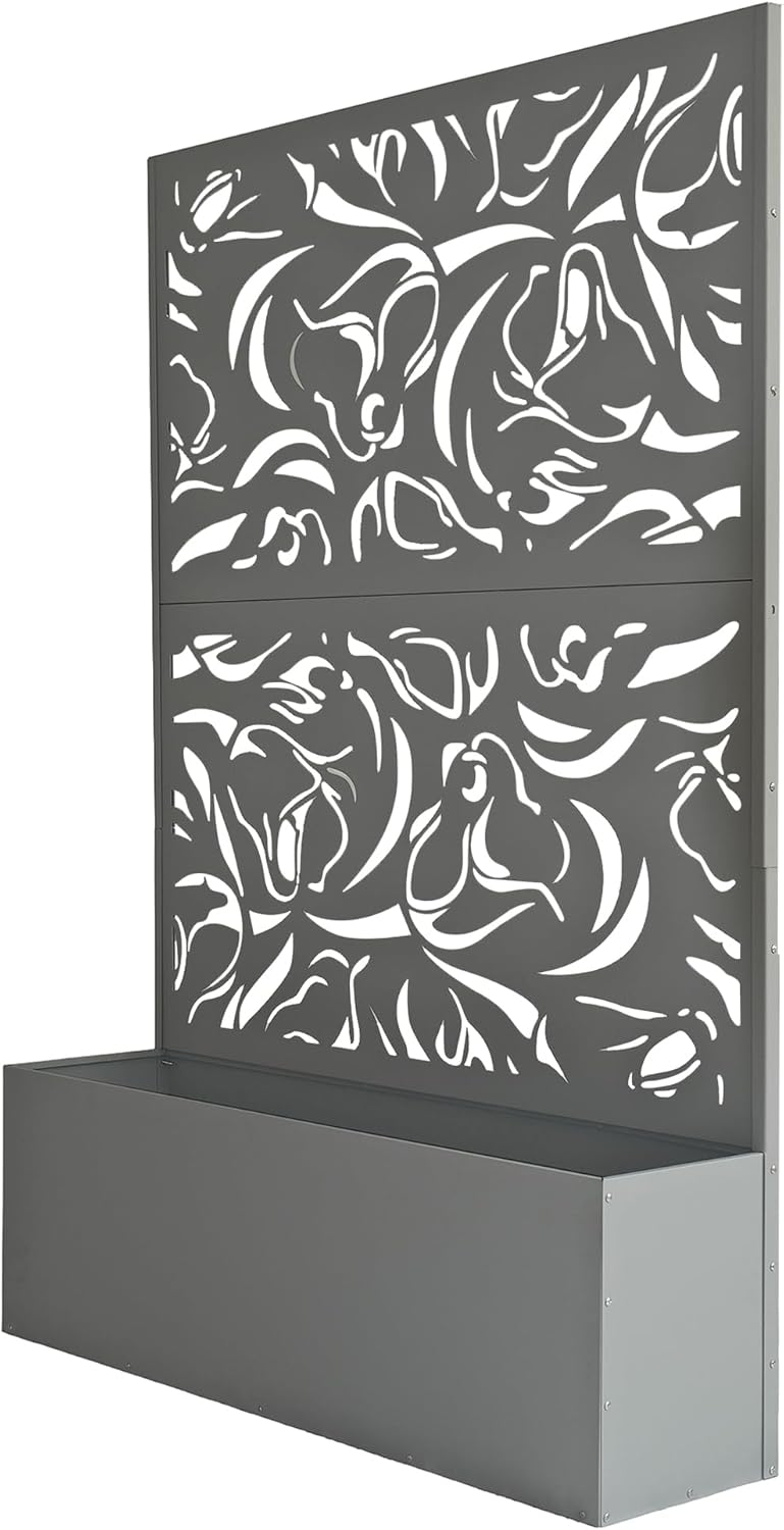 6 ft. X 4 ft. Black Freestanding Metal Privacy Screen Room Divider with Flower Box