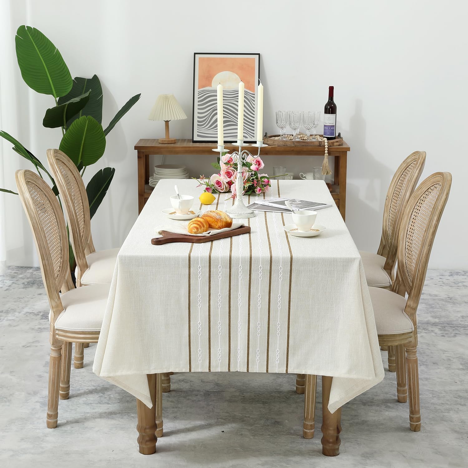 Chassic 60 x 120 inches Farmhouse Style Linen tablecloths, Boho 8 Foot Long Wrinkle Resistant Washable Rectangle Table Cloth for Dining Room, Kitchen, Wedding and Holiday Decorative - Cream