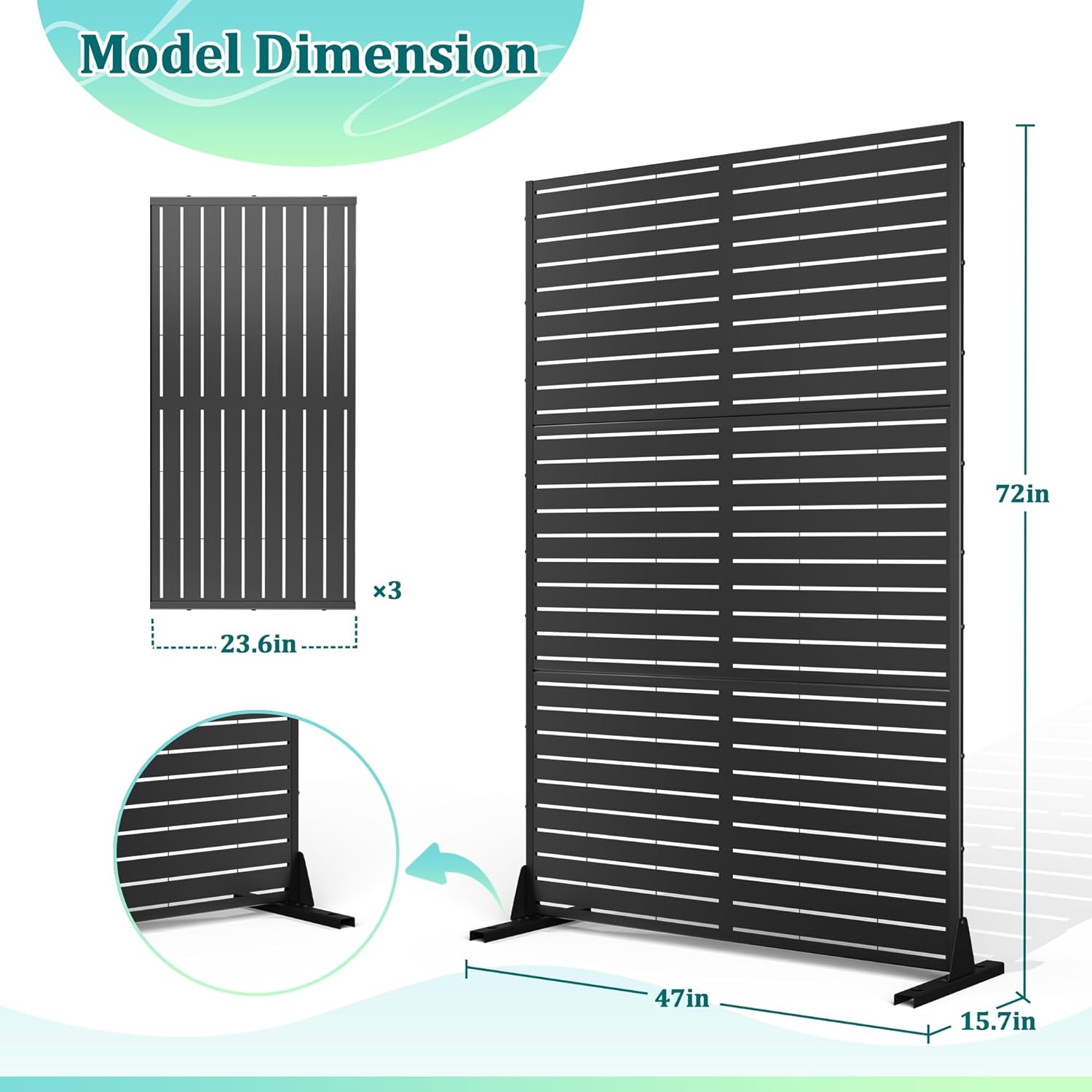 Metal Privacy Screen Outdoor Privacy Screen, Freestanding Fence Panel for Outside, 72''H×47''W, Decorative Screen Panel for Backyard/Patio/Deck