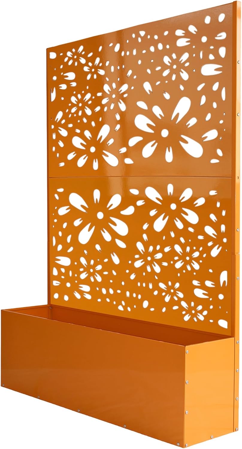 6 ft. X 4 ft. Black Freestanding Metal Privacy Screen Room Divider with Flower Box