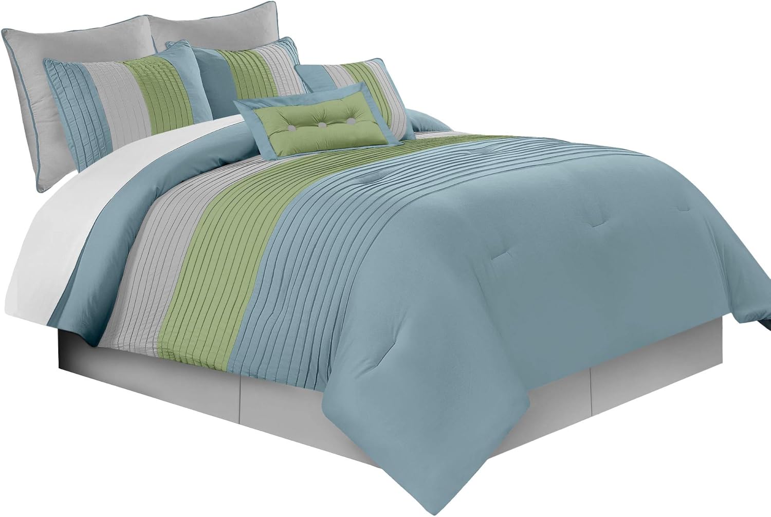 Chezmoi Collection Loft 8-Piece Luxury Striped Comforter Set (Queen, Black/Gray/White)