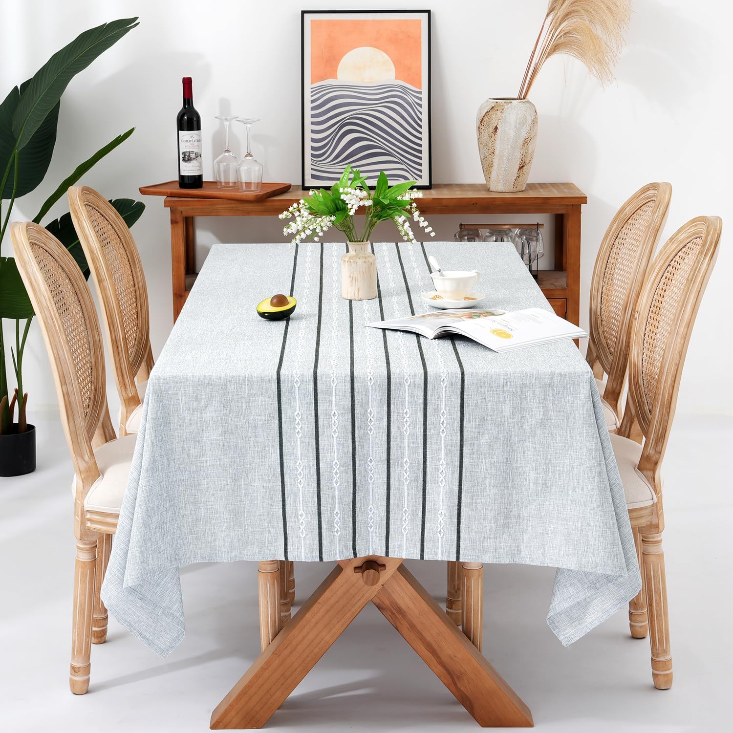 Chassic 60 x 120 inches Farmhouse Style Linen tablecloths, Boho 8 Foot Long Wrinkle Resistant Washable Rectangle Table Cloth for Dining Room, Kitchen, Wedding and Holiday Decorative - Cream