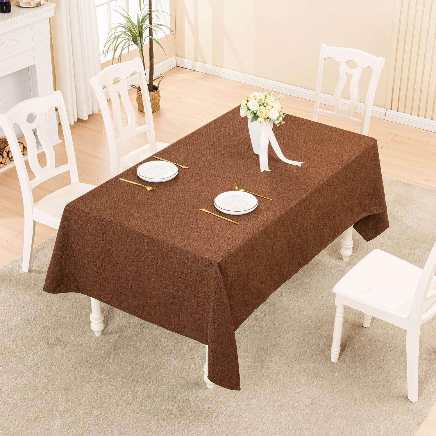 BALCONY & FALCON Rectangle Tablecloth Washable Wrinkle Resistant and Water Proof Table Cloth Decorative Linen Fabric Tablecloths for Dining Parties Kitchen Wedding and Outdoor Use(Brown, 57x118)