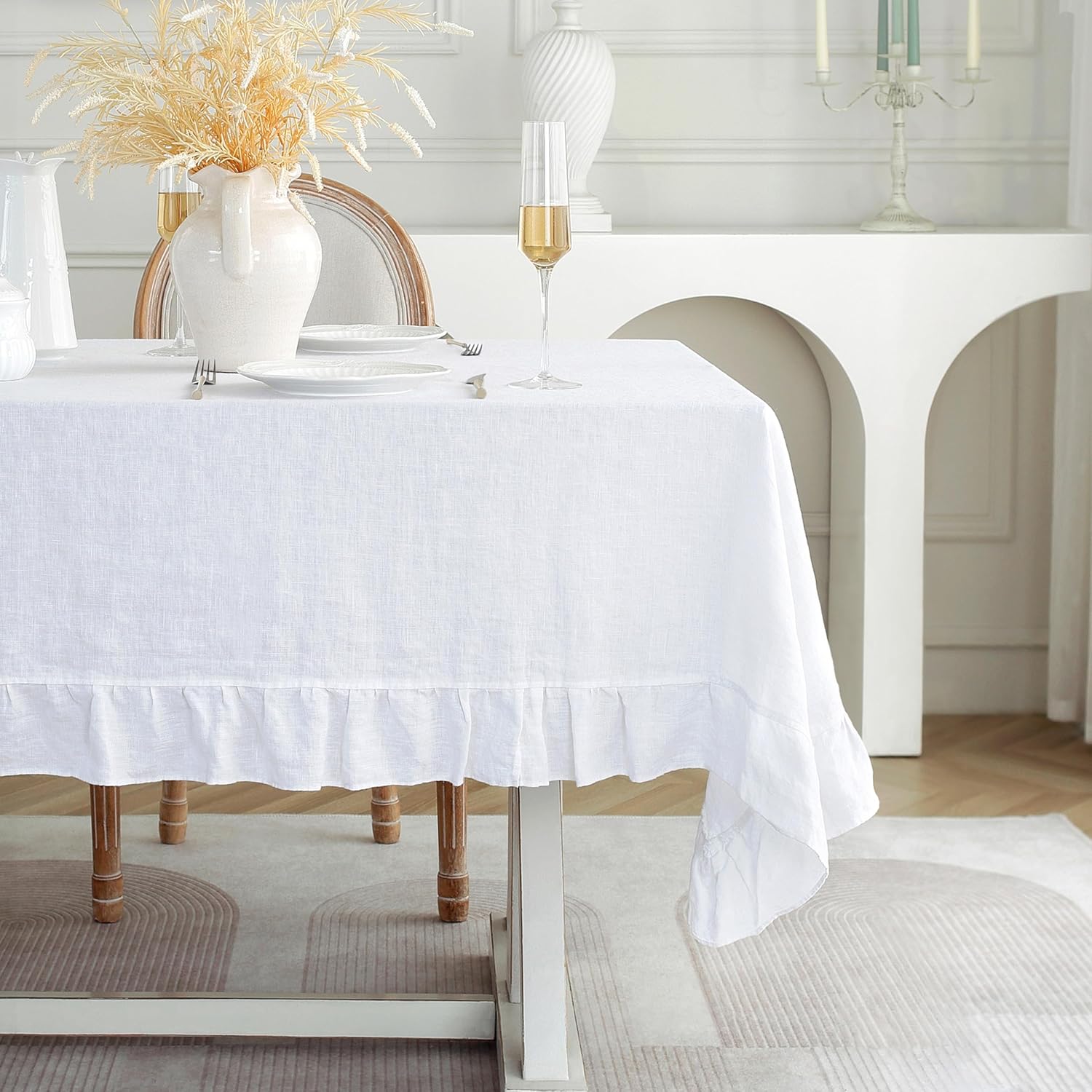 Linen World Linen Tablecloth,100% French Linen Round Tablecloth 60" Inch,Washable Natural Tablecloth for Dining,Outdoor,Weddings and Restaurants,Decorative Thanksgiving Christmas