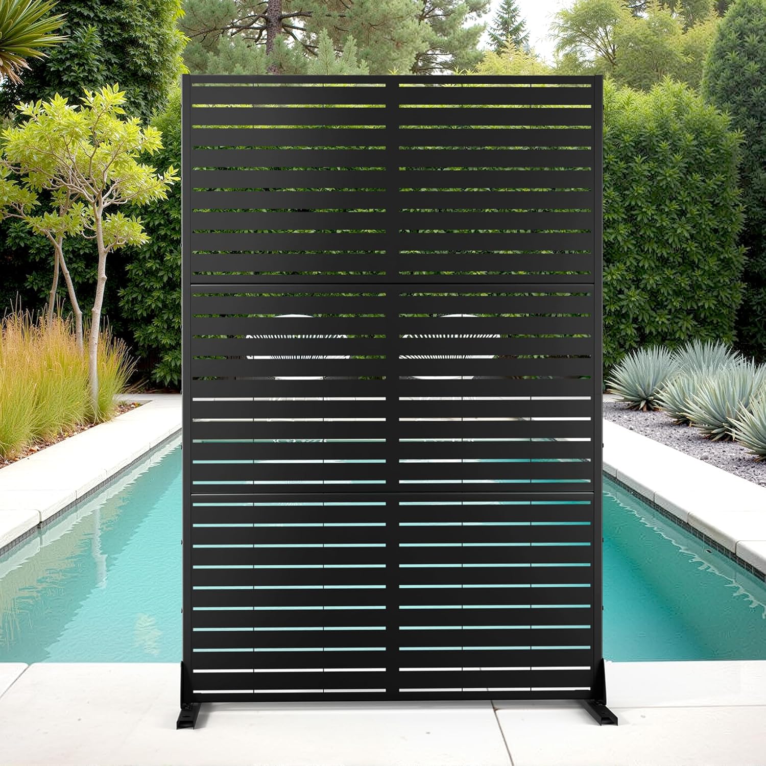 Metal Privacy Screen Outdoor Privacy Screen, Freestanding Fence Panel for Outside, 72''H×47''W, Decorative Screen Panel for Backyard/Patio/Deck