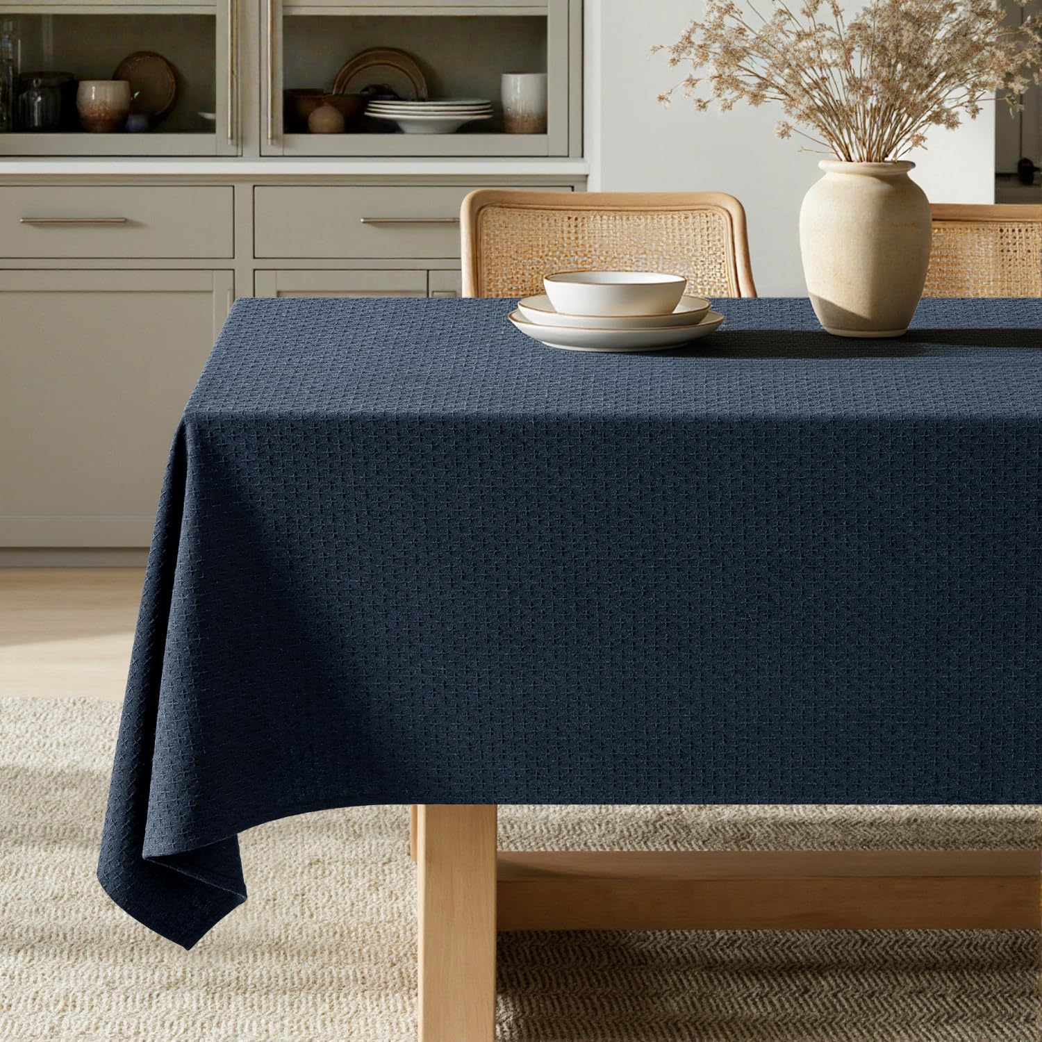 MIULEE Ivory Linen Cottton Table Cloth Rectangle Tablecloth Waterproof Spillproof Cross-Star Textured Table Cltoth Decorative Farmhouse Style for Dining Party Weddings 60x120 Inch