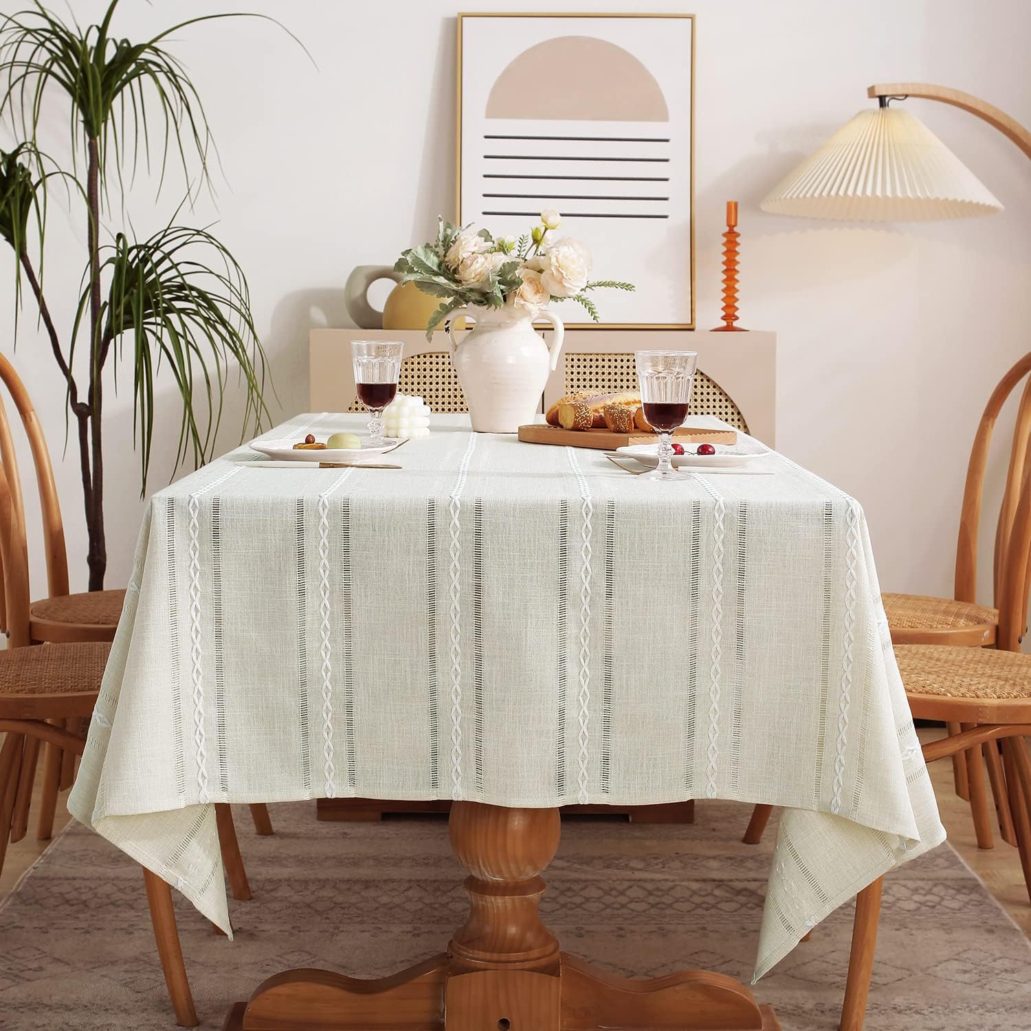Chassic 60 x 120 inches Farmhouse Style Linen tablecloths, Boho 8 Foot Long Wrinkle Resistant Washable Rectangle Table Cloth for Dining Room, Kitchen, Wedding and Holiday Decorative - Cream