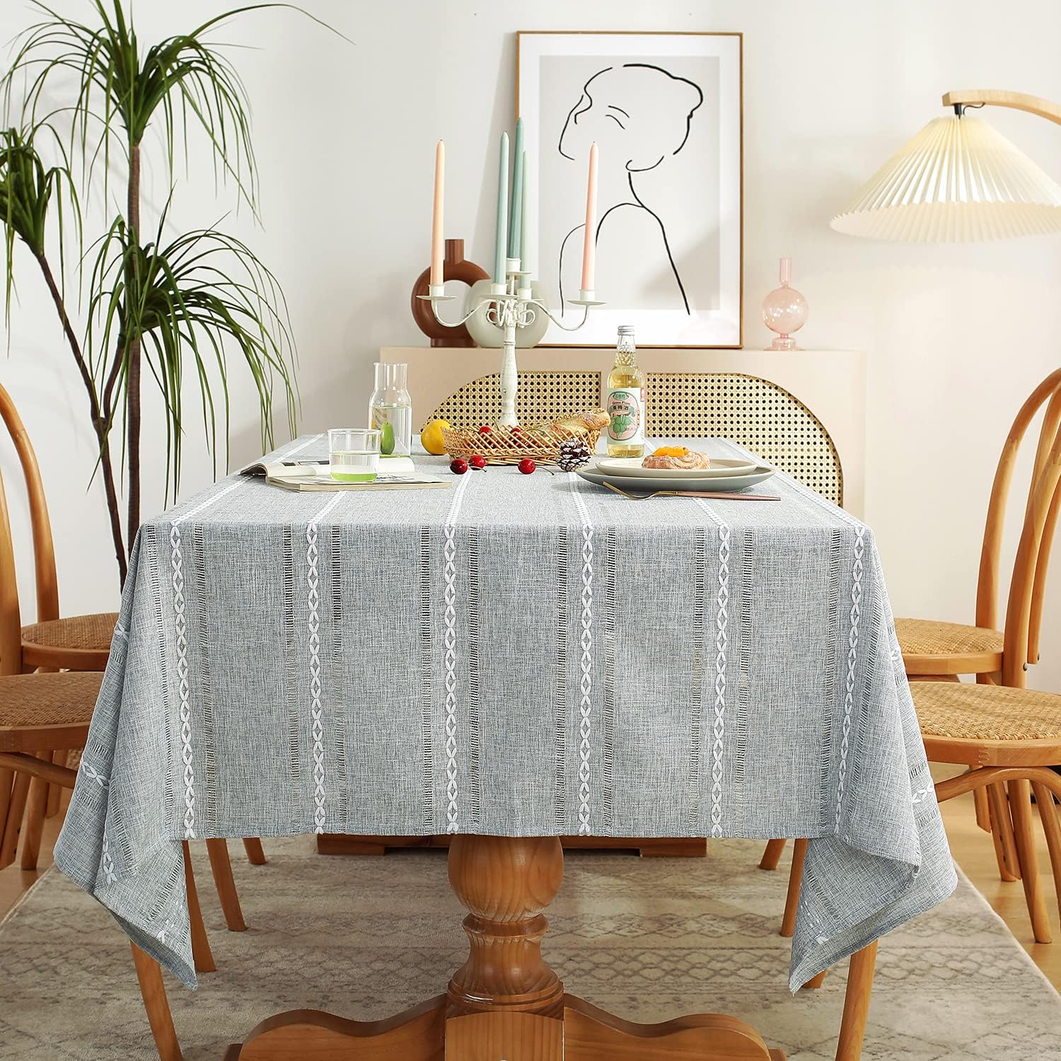 Chassic 60 x 120 inches Farmhouse Style Linen tablecloths, Boho 8 Foot Long Wrinkle Resistant Washable Rectangle Table Cloth for Dining Room, Kitchen, Wedding and Holiday Decorative - Cream